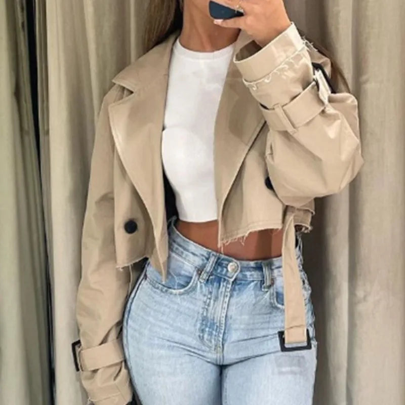 Veste courte à ceinture pour femme