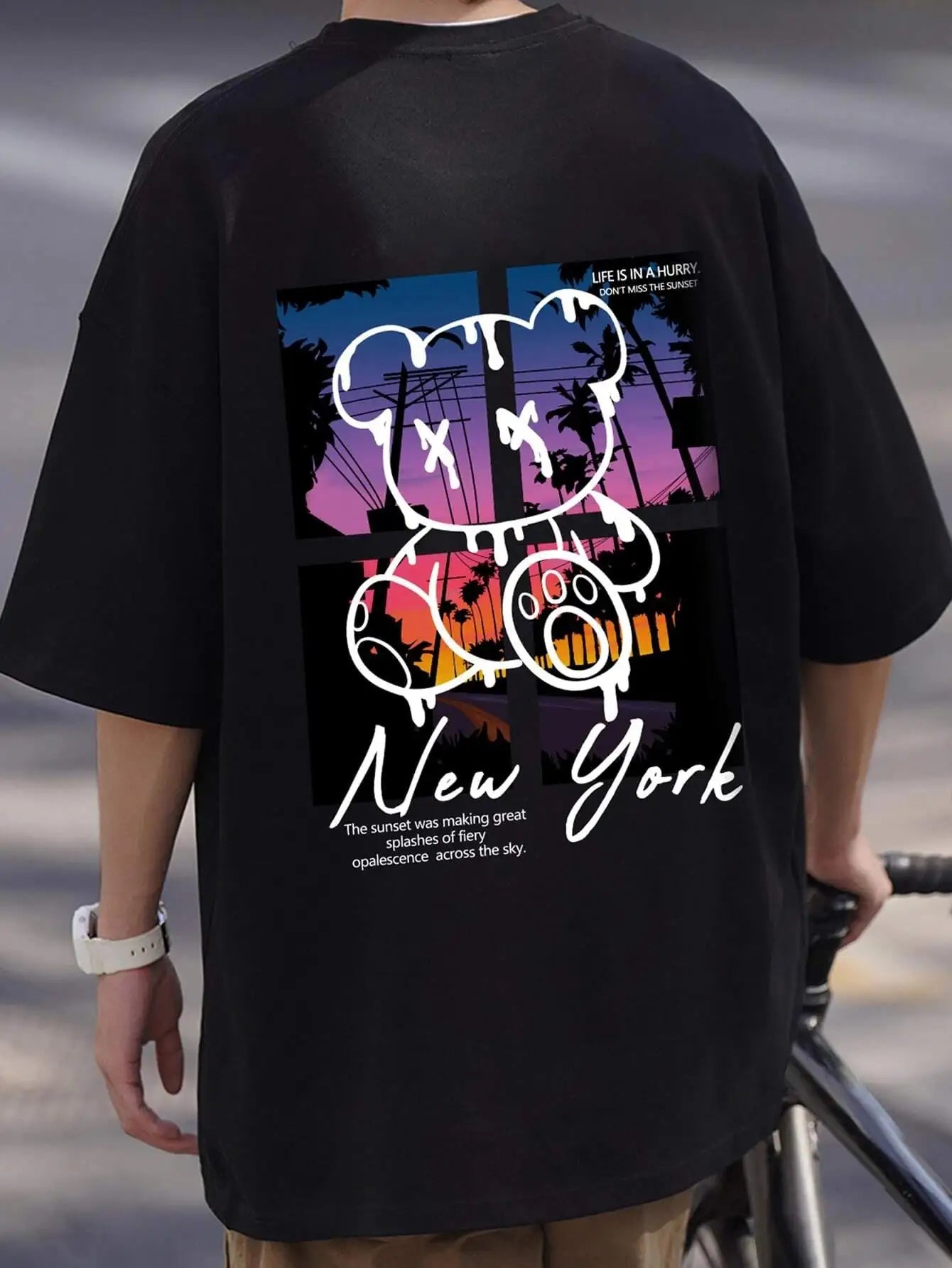 t-shirt New York Art Word Cartoon Bear Scenery design