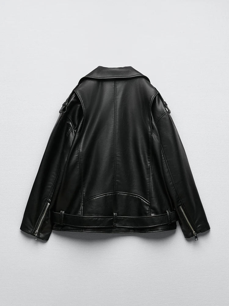 Veste en similicuir noir pour femme avec ceinture