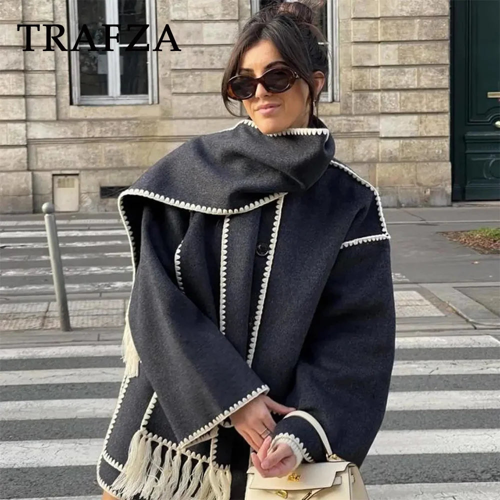 Veste avec echarpe en laine